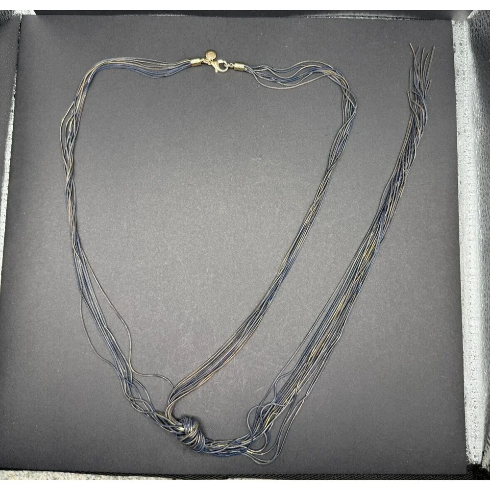 Vintage Blue Gold Two Tone Knot Multi Strand Snake Chain Statement Necklace
